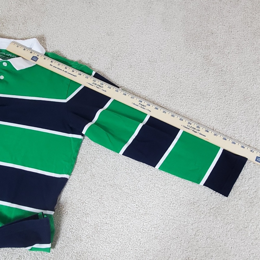 Ppolaflon Men's Striped Rugby Polo Shirt SZ  Large Long Sleeve Blue Green Preppy - Picture 6 of 13